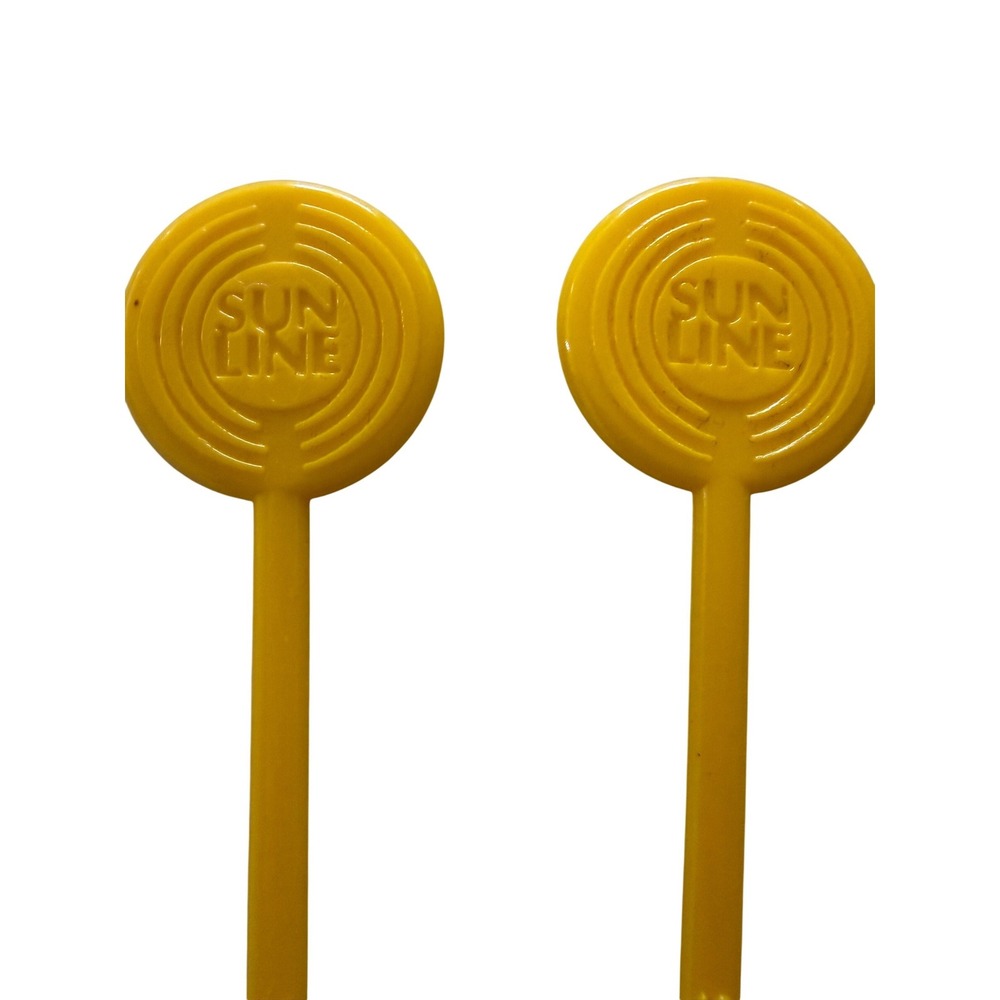 Vintage Sun Line Yellow Plastic‎ Swizzle Sticks Cocktail Stirrers Set of 2 Retro